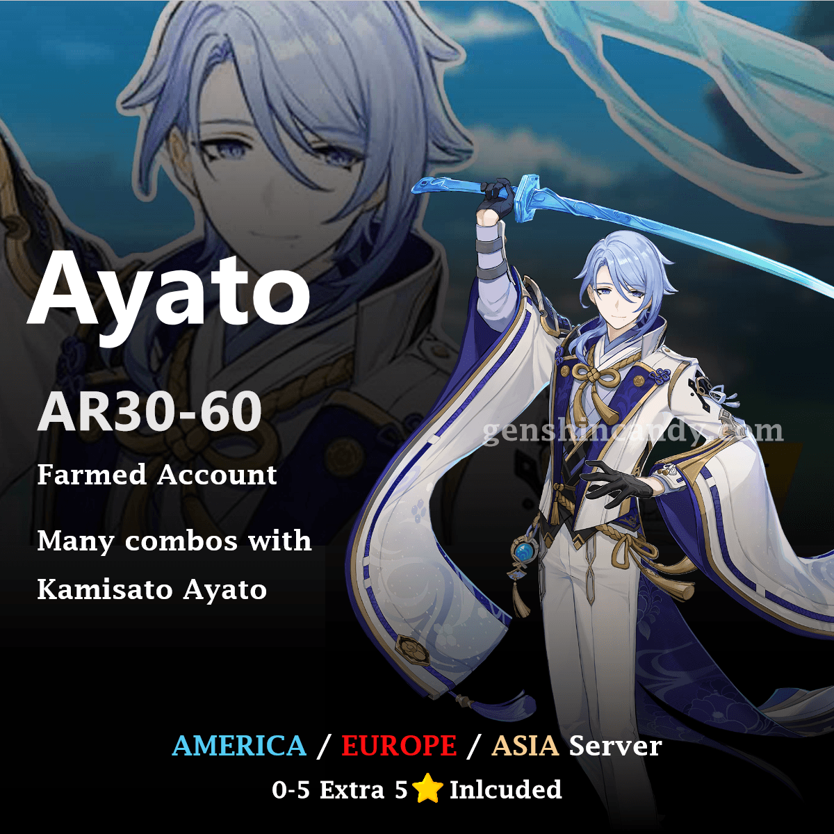 Ayato Midgame Account Genshin Impact Account - GenshinCandy