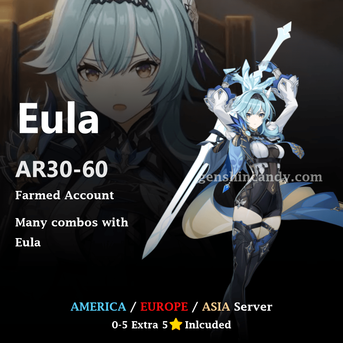 Eula Midgame Account Genshin Impact Account - GenshinCandy