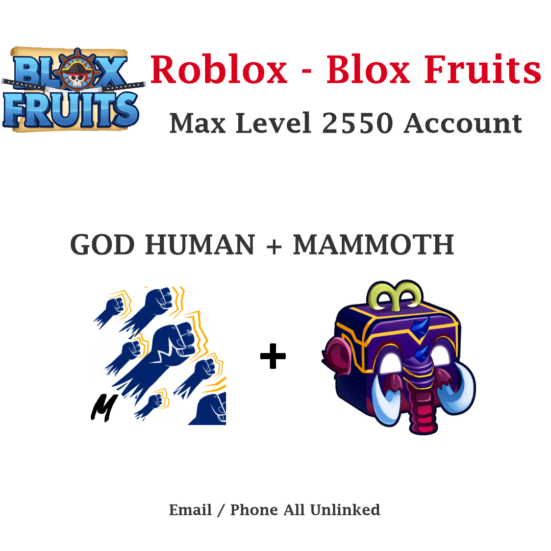 Roblox Blox Fruits max level 2550 account with God Human and Mammoth abilities