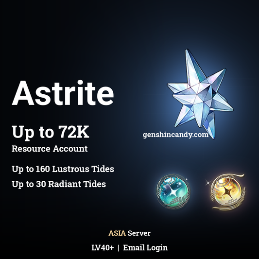 Wuthering Waves Asia server resource account banner - up to 72K Astrite with Lustrous and Radiant Tides, LV40+, email login.