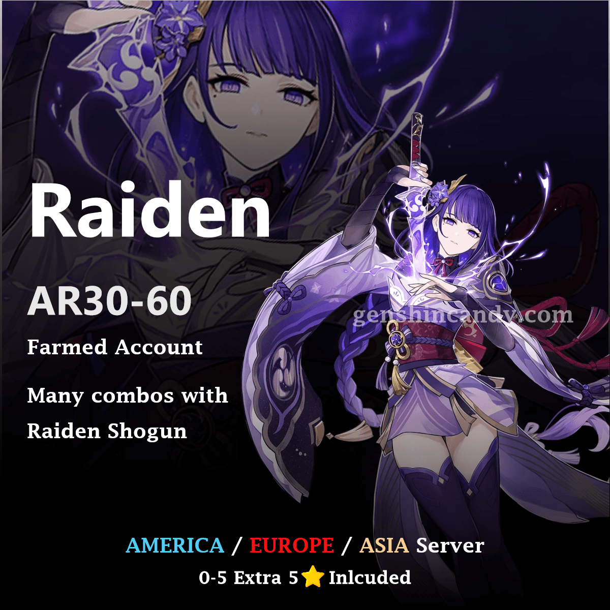 Raiden Midgame Account Genshin Impact Account - GenshinCandy