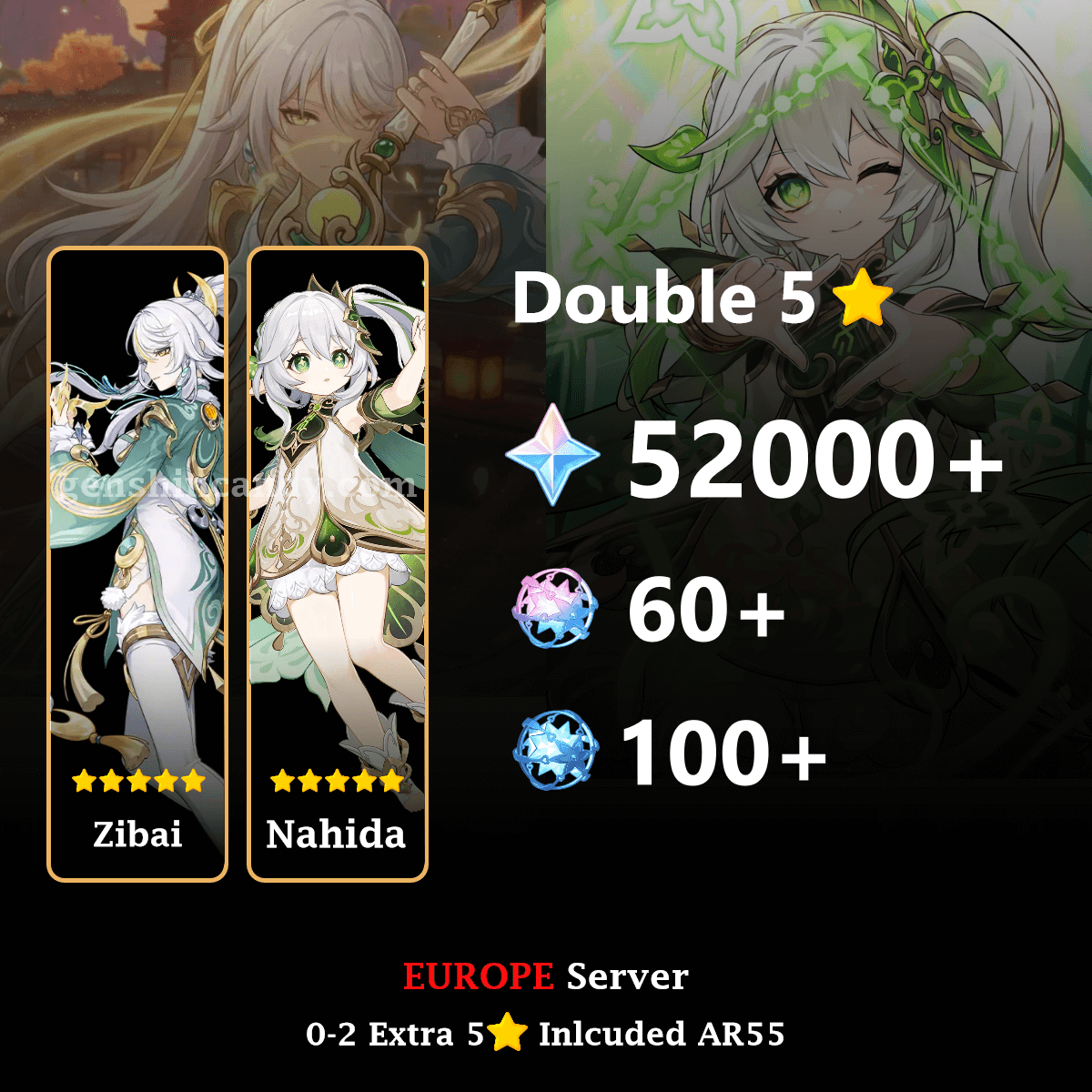 Zibai Nahida Reroll Account Genshin Impact Account